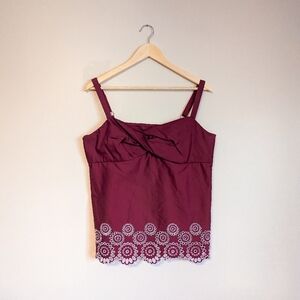 Loft 100% Cotton Embroidered Red Tank